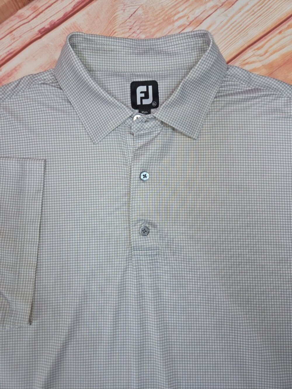 FootJoy Mens Beige Houndstooth Golf Polo XL